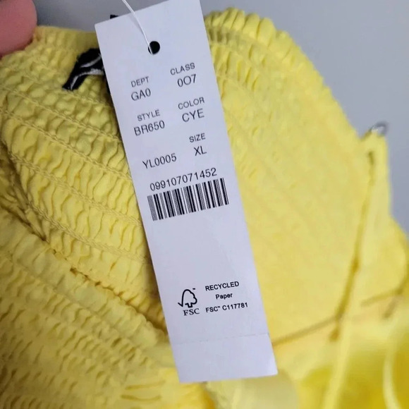 J. Crew, New, Yellow Cross Back Smocked Waist Peplum Eyelet Top, Size XL - Picture 11 of 15